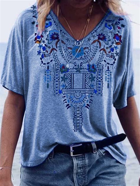 V Neck Boho Shirt Blouses Justfashionnow