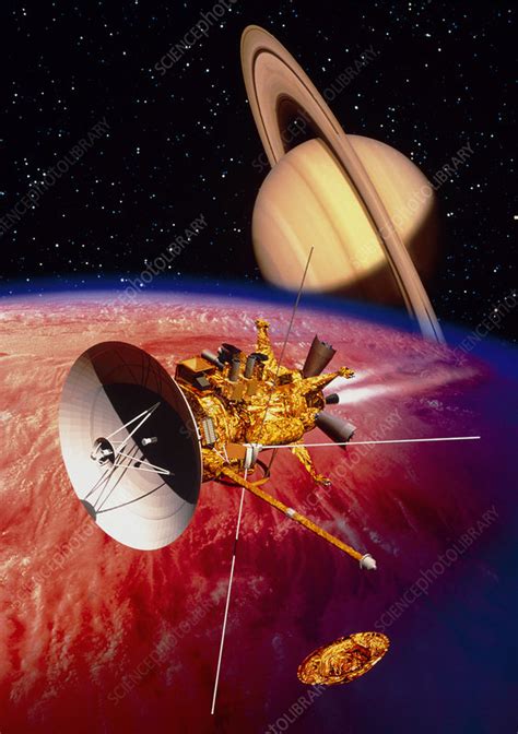 Artwork Of The Cassini Spacecraft Near Titan Stock Image R2500120