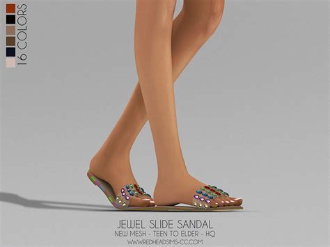 Jewel Slide Sandal New Mesh Compatible With Hq Sims 4 Cc Shoes Slide Sandals Sims 4