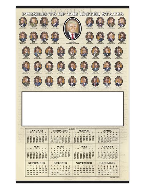 2020 Presidents Span A Year Calendar 18 X 28 Imprinted Full Year