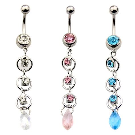 Womens Popular Special Crystal Dangle Navel Belly Button Ring Body Piercing Jewelry 14g 316l