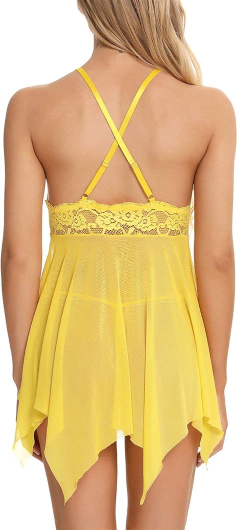 Besdel Womens Sexy Lingerie Floral Lace V Neck Halter Mesh Chemise