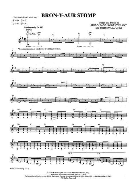 Bron Y Aur Stomp Sheet Music By Led Zeppelin For Bass Tab Sheet Music Now