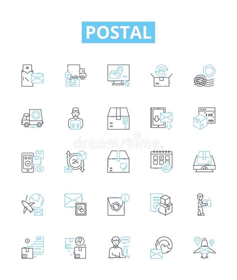 Postal Vector Line Icons Set Postal Mail Carrier Delivery Stamp