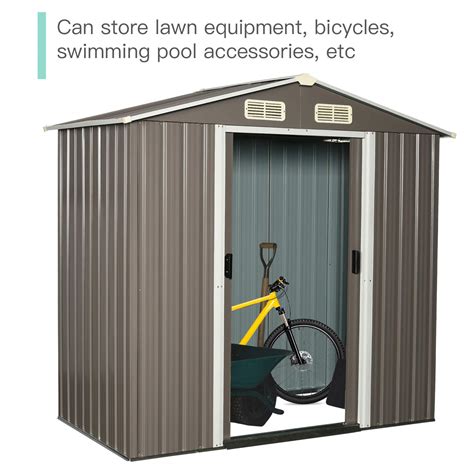 Outsunny X Ft Corrugated Metal Garden Storage Shed W Sliding Door Sloped Roof Outdoor