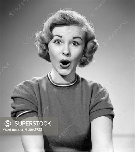 1950s Head Shot Of Woman Eyes And Mouth Wide Open Surprised Expression