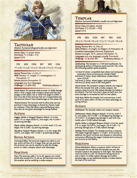 Tactician Cr Templar Cr Npcs Dnd Stats Dungeons And Dragons Homebrew Dungeons And