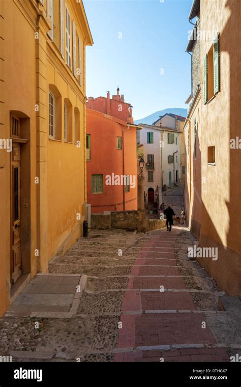 Narrow Street In Menton Old Town French Riviera Stock Photo Alamy