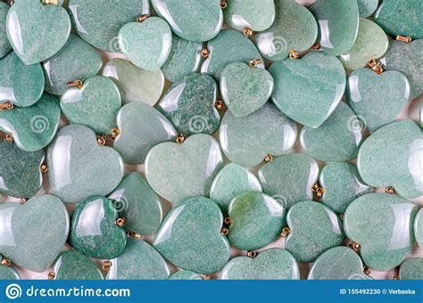 Green Aventurine Heart Stones Pile Stock Photo Image Of