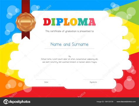 Plantilla De Diploma O Certificado Para Niños Con Fondo Colorido Stock