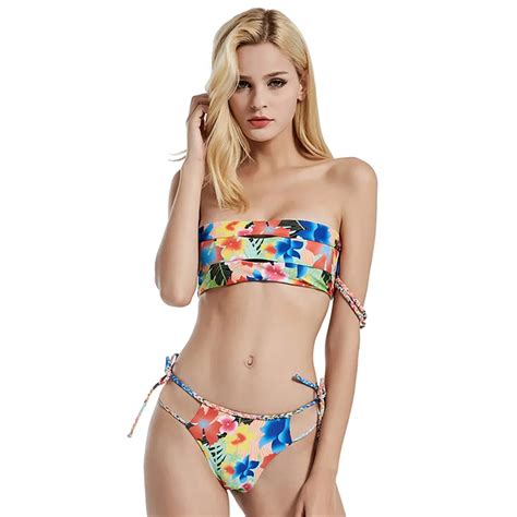 Aliexpress Com Buy Knot Bandage Bikini Set Print Strapless Bikini