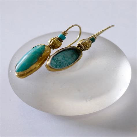 Solid Gold Turquoise Earrings Gold Dangle Earrings Turquoise Etsy