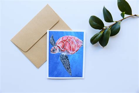Sea Turtle Notecard And Envelope Single Greeting Card Invitation