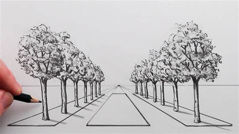 How To Draw A Road Of Trees Using 1 Point Perspective Step By Step