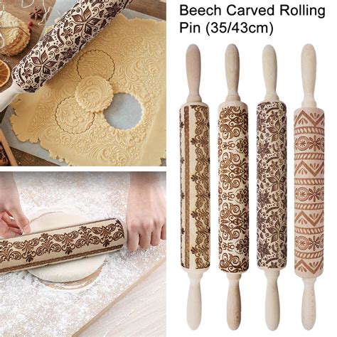 3543cm Christmas Embossing Rolling Pin Baking Cookies Noodle Biscuit
