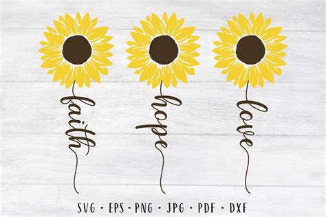Faith Hope Love Svg Sunflower Bundle Svg Sunflower Svg Flower Svg