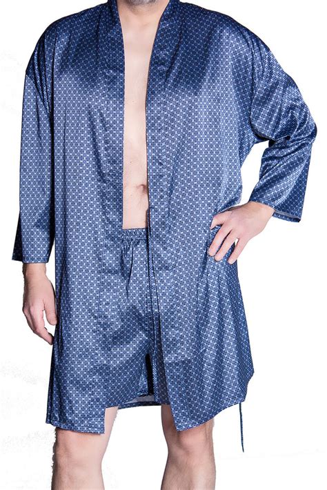 Mens Silky Printed Satin Classic Short Kimono Robe 3079