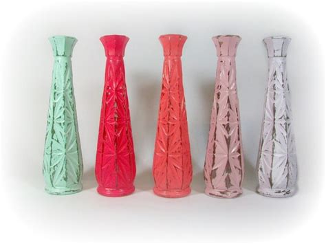 Upcycled Vase Set Shabby Chic Wedding Vases Painted Vase Set