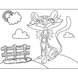 Charlotte's web free printable coloring pages. Cat with Necklace Coloring Page