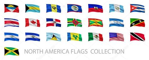 North America Waving Flags Collection Vector Illustration Stock
