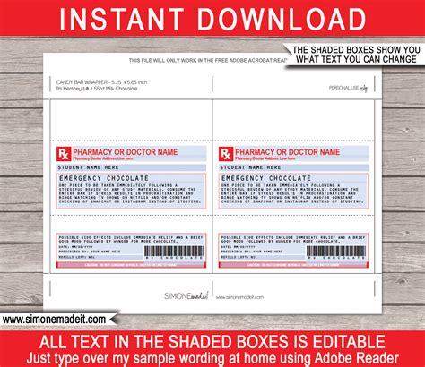 These free printable labels are great for just about any occasion and every type of item. Student Prescription Candy Bar Wrappers | Emergency Chocolate Gag Gift