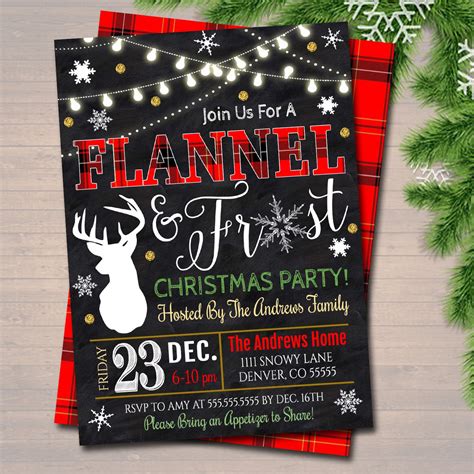 Editable Flannel And Frost Xmas Party Invitation Christmas Party Invi Tidylady Printables