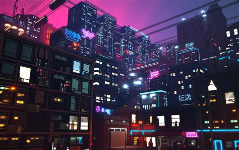 Wallpaper Cyberpunk Futuristic Building Lights Neon N