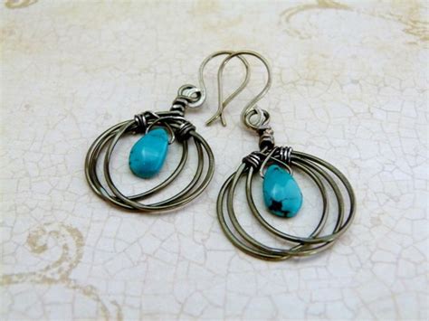 Items Similar To Gunmetal Layered Hoop Earrings With Genuine Turquoise