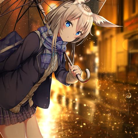 2048x2048 Anime Girl Umbrella Rain Ipad Air Hd 4k Wallpapers Images