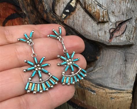 Zuni Needlepoint Turquoise Earrings Native American Indian Jewelry