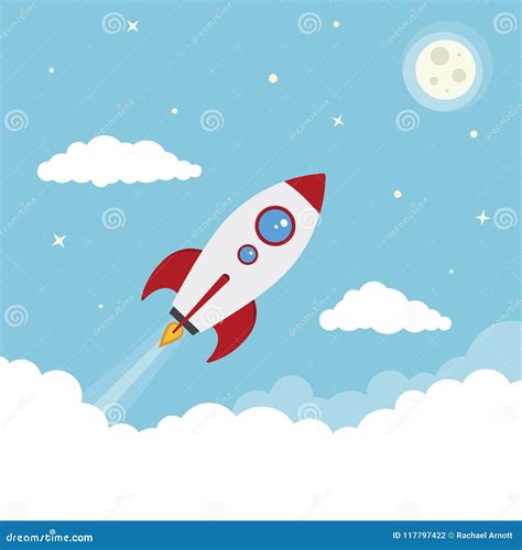 Cartoon Vector Spacing Rocket Launch Stock Vector Illustration Of
