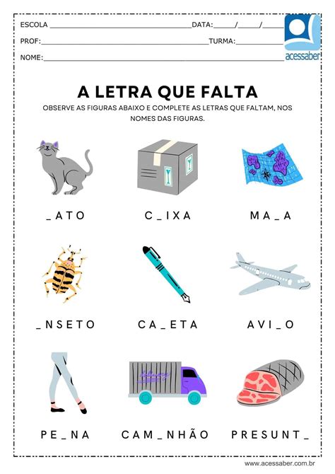 Atividade de português Complete com as letras que faltam º ano e º