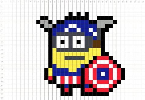 Captain America Minion Pixel Art Simpleng Template Para Sa Pagguhit