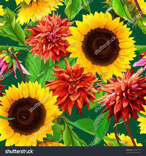 Browse our listings to find jobs in germany for expats, including jobs for english speakers or those in your native language. Seamless Pattern Sunflowers Dahlias Stock Vector (Royalty ...