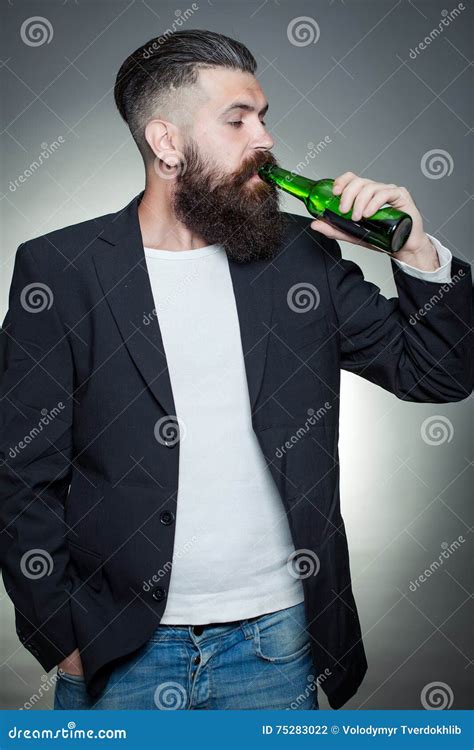 Bearded Man With Beer Bottle Stock Photo Image Of Background Beard