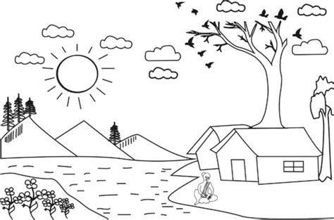 Coloring Page Natural Scenery Landscape Graphic By Colorart · Creative