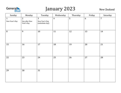 new zealand january 2023 calendar with holidays