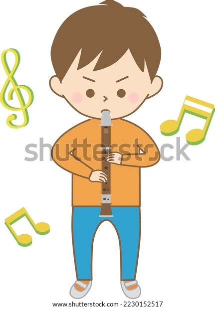 Boy Playing Recorder Serious Expression Stock Vector Royalty Free
