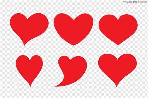 Sechs Rote Herzillustrationskunst Herzform Valentinstag Formen