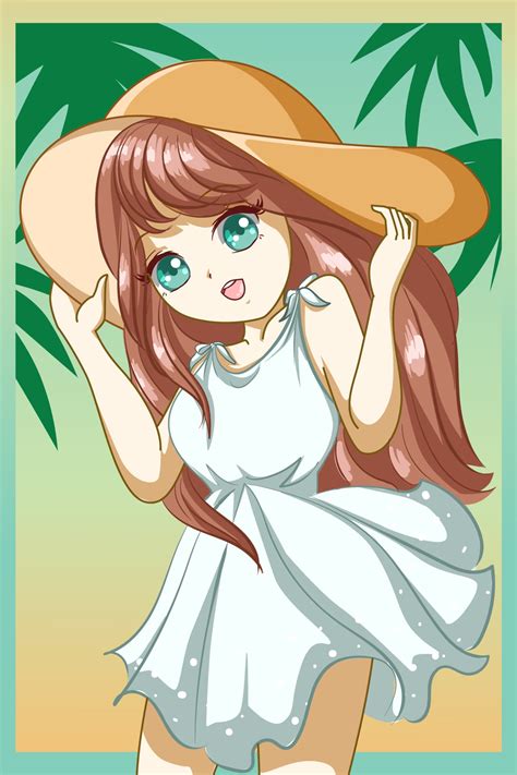 Anime Girl With White Dress In Beach At Summer Design Character 2947530