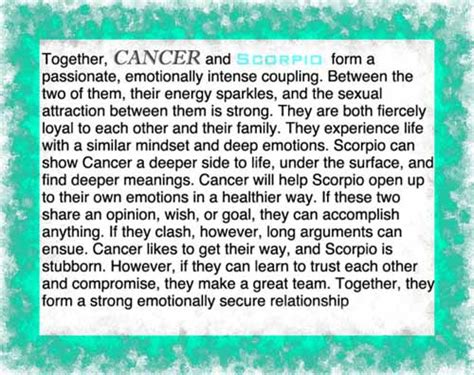 Scorpio love compatibility with 12 star signs the scorpi o and cancer compatibility relationship is a union of energy. Scorpio and cancer love compatibility 2017.