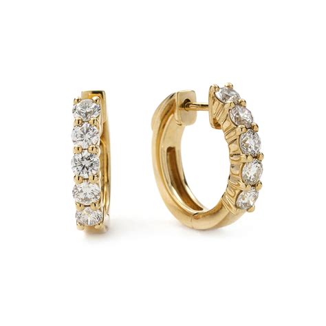 Shared Prong Diamond Hoop Earrings In Yellow Gold New York Jewelers