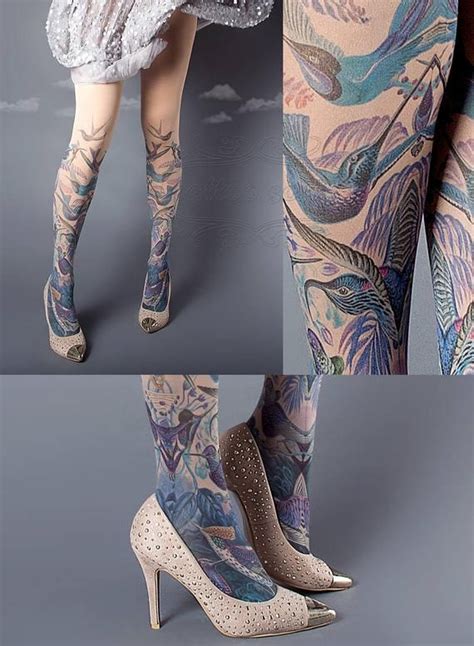 Exotic Birds Closed Toe Nude Color One Size Full Length Printed Tights