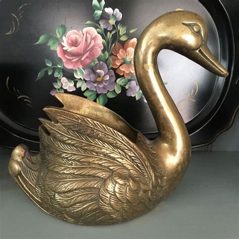 Large Brass Swan Etsy Brass Mid Century Modern Style Vintage Brass