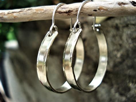Hammered Silver Bar Small Hoop Earrings Contemporary Unique Etsy In