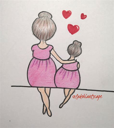 How To Draw Mom And Daughter Easy Daughter Mother Drawing Drawings