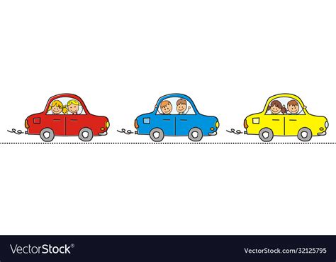 Three Cars And Children Royalty Free Vector Image