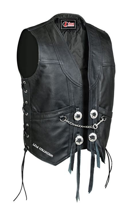 New Mens Genuine Leather Waistcoat Motorcycle Biker Black Gillet Vest