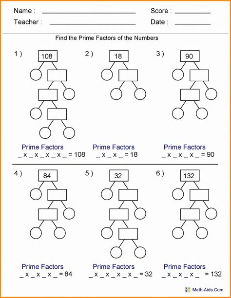 Finding The Greatest Common Factor Of Whole Numbers Worksheet Answers