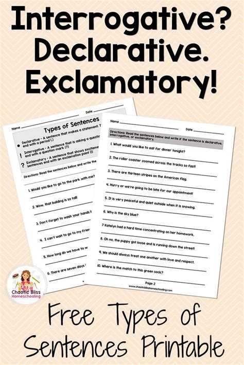 Free: Types of Sentences Printable | Free printable, Types of sentences